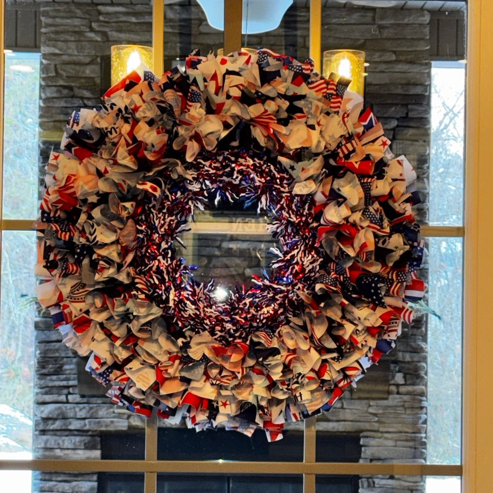 Hand Crafted Patriotic Wreath with Red, White, and Blue